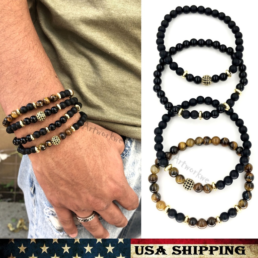 4Pcs Set Stone Beads Men Charm Bracelets Gift